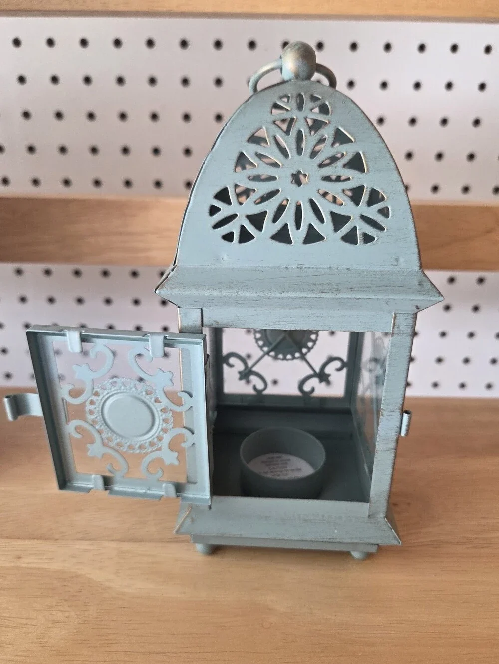 Decorative Blue Distressed Metal Lantern with Jewel Accents